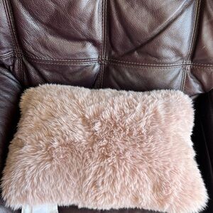 Threshold, pink BoHo fur pillow